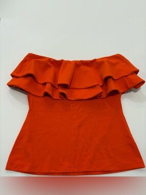 Susana Monaco Bright Orange Ruffle Strapless Top Large